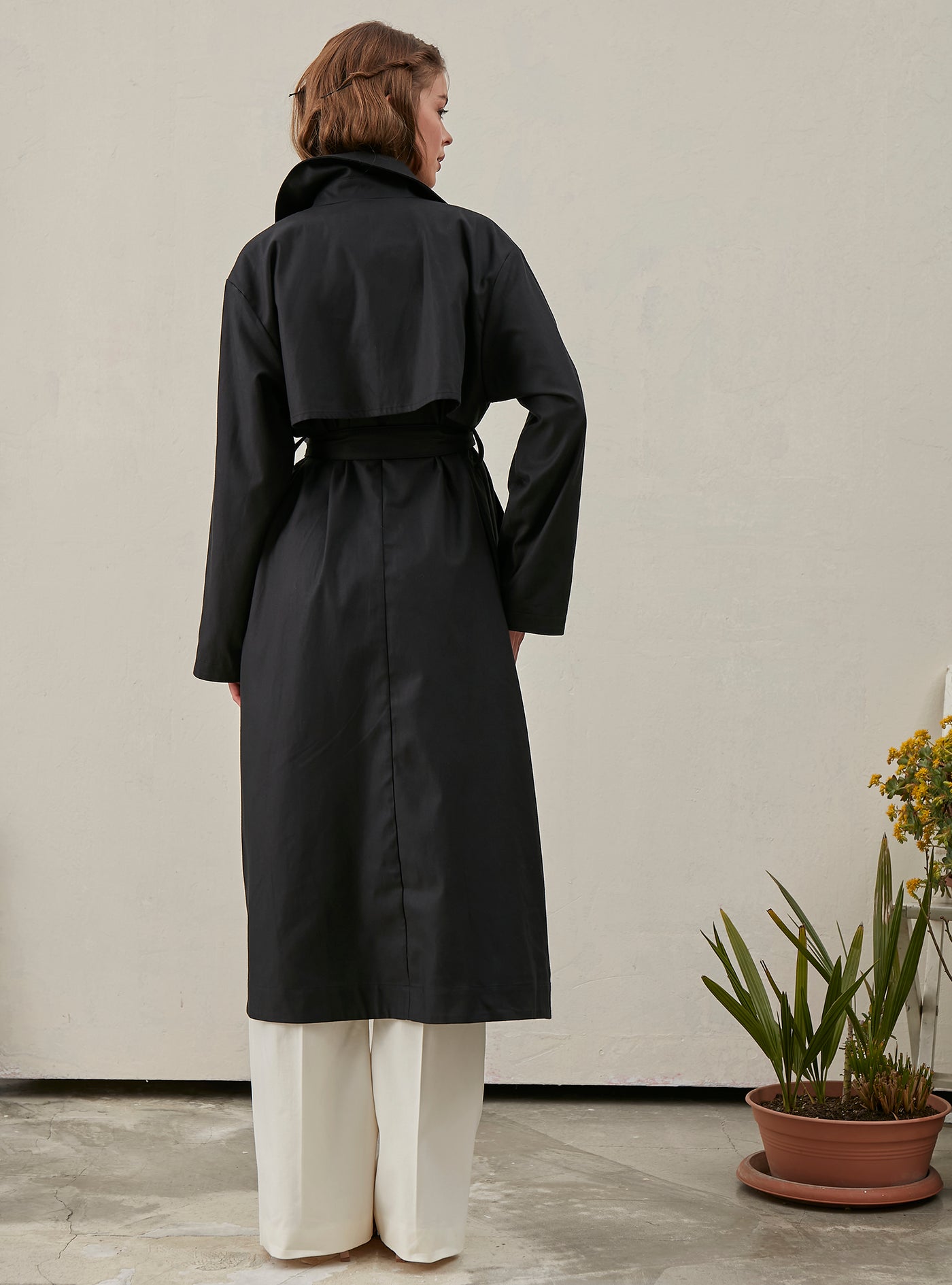 Black Long Cotton Trench Coat