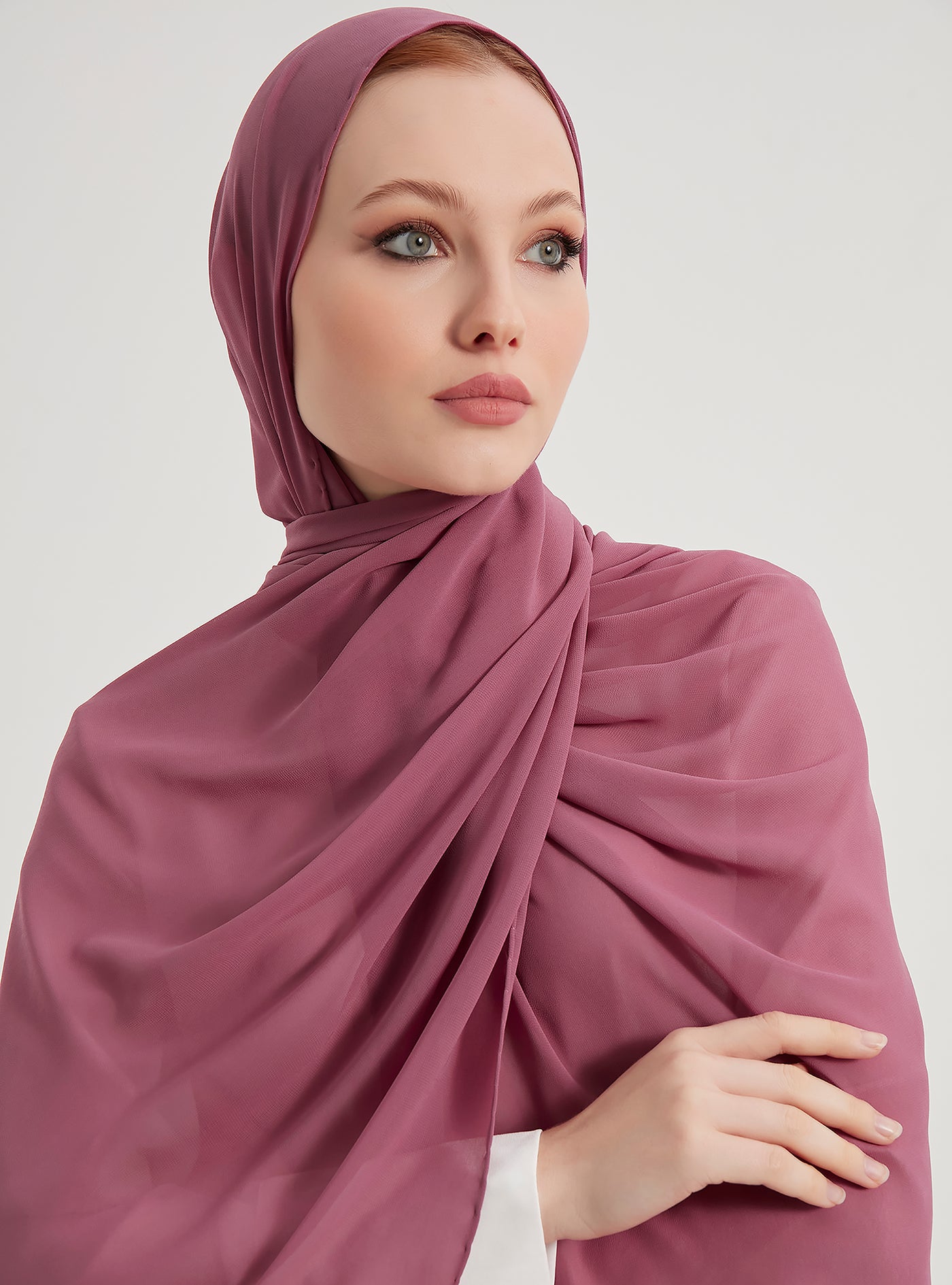 Chine Pink Hand Stitching Chiffon Hijab